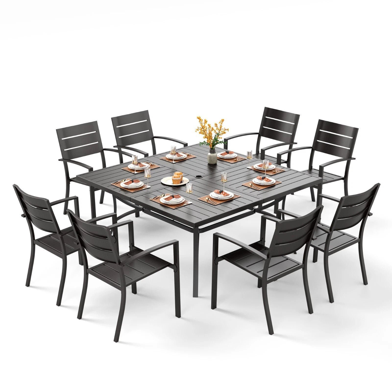 9 Pcs Patio Dining Set Outdoor MetalTable Chair Furniture Set for Garden Yard