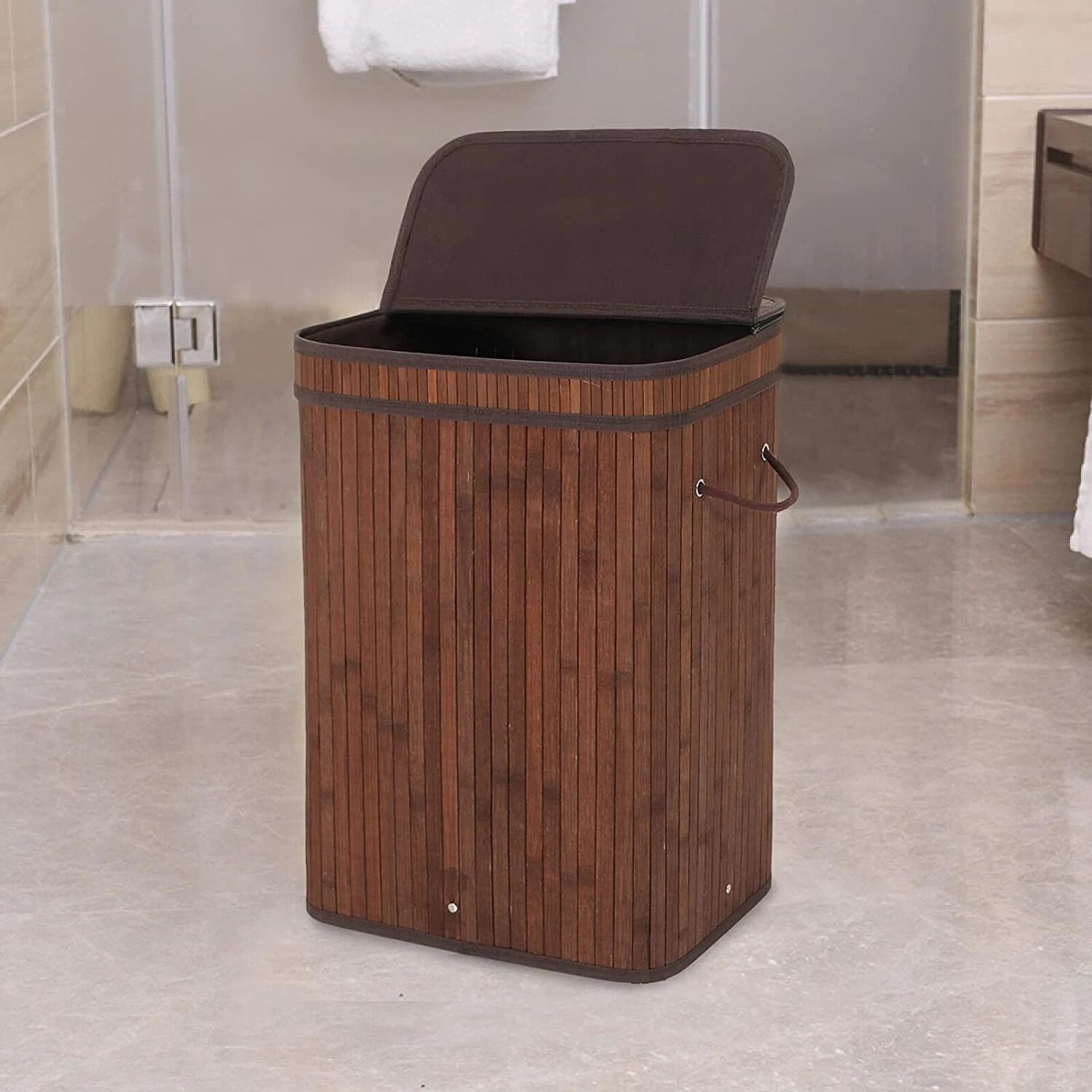 Laundry Hamper with Lid 72L FoldingBamboo Laundry Basket with RemovableLiner